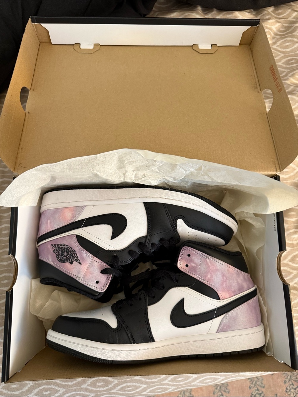 Nike Air Jordan 1 Mid Pink Tie-Dye Black & White Sneakers